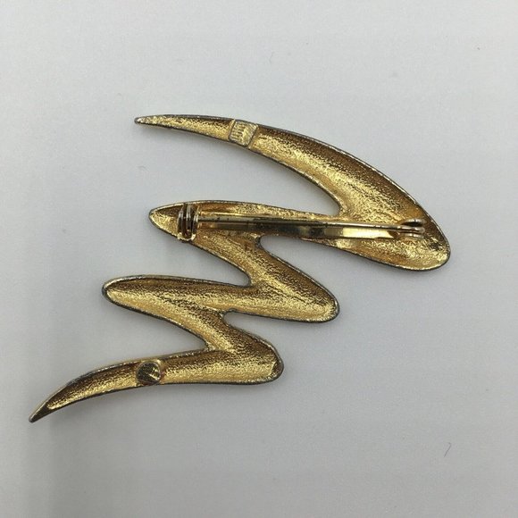 Gold Tone Lightning Bolt Modern Squiggle BROOCH, 2” - Picture 2 of 2